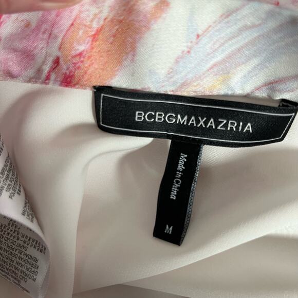 BCBGMaxAzria Asymmetric Tiered Satin Multi Pink White Marbled Midi Skirt Medium - Picture 4 of 13